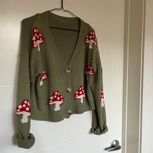 Green Mushroom Knit Women's Cardigan